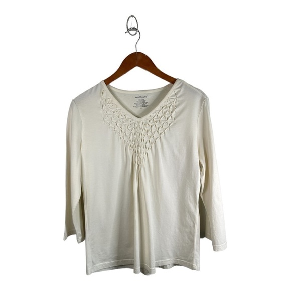 WESTBOUND 3/4 Sleeve Top Cream with Rouging and Beading Sz M - Picture 1 of 4